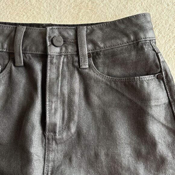 Skirt PAIGE High Waist Aideen Mini Skirt Black Gray Raw Metallic Edge Sz 24‎ - Picture 5 of 10